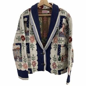 Vtg Claire Murray by Silverado Xmas Tapestry Blazer Coat Jacket Womens Large USA